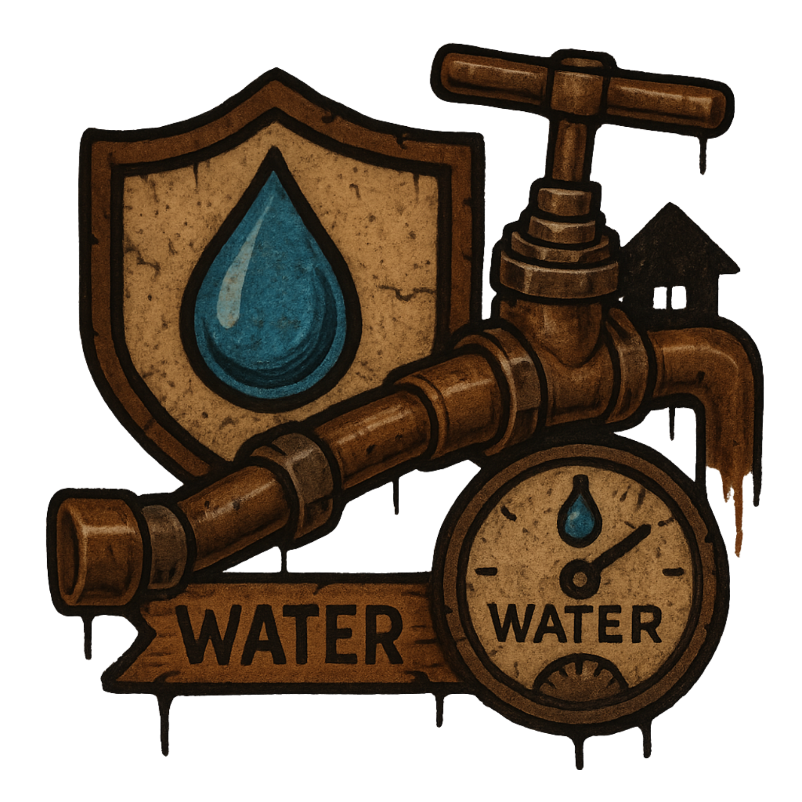Water line service with valve, pipe, and pressure gauge icon